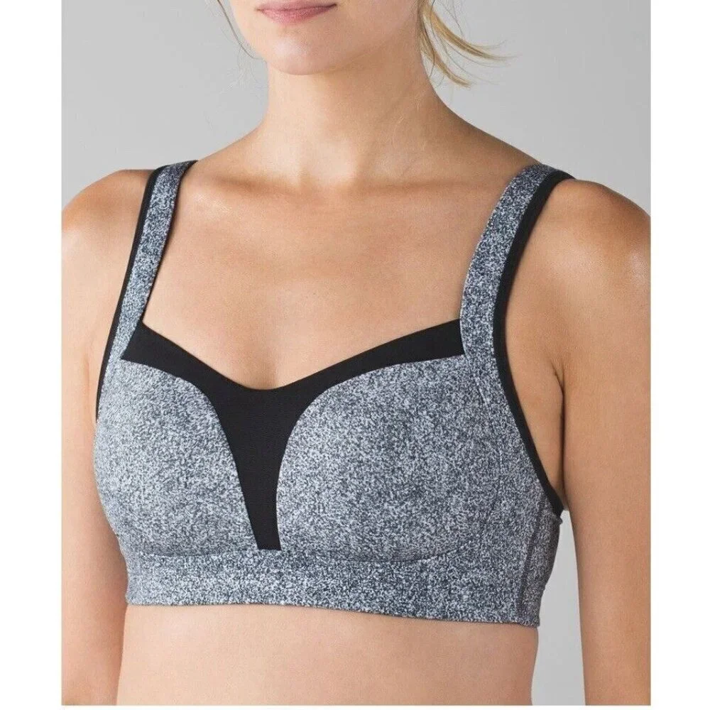 Lululemon Ta Ta Tamer III Rio Mist Black Womens 34DD? Sports Bra EUC Read